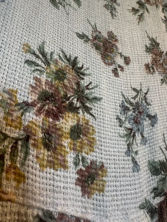 Vintage Linen Blend Cream Floral Midi Dress with Buttons - Picture 5 of 10